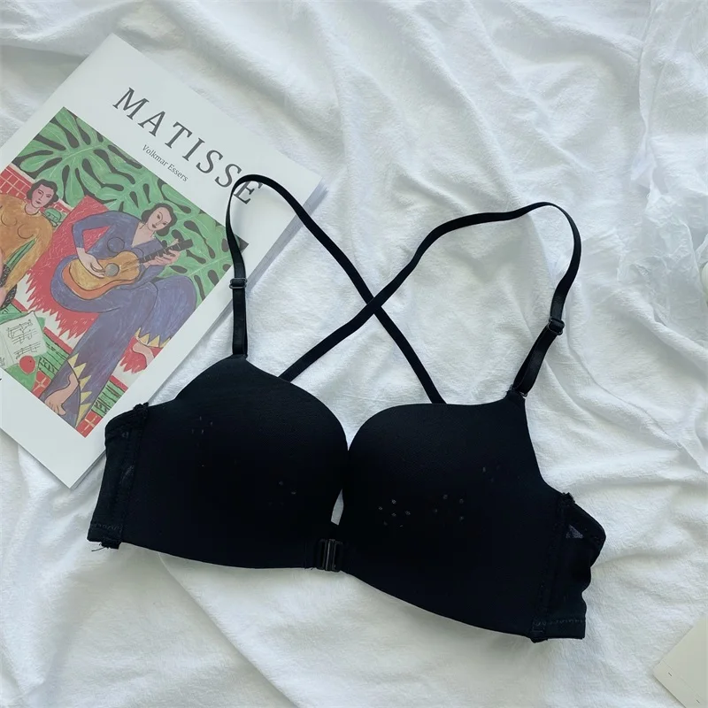 

Sexy Front Button Beautiful Back Bralette Push Up Bra Women's Lingerie Solid Color No Steel Ring Bra Seamless Underwear Top