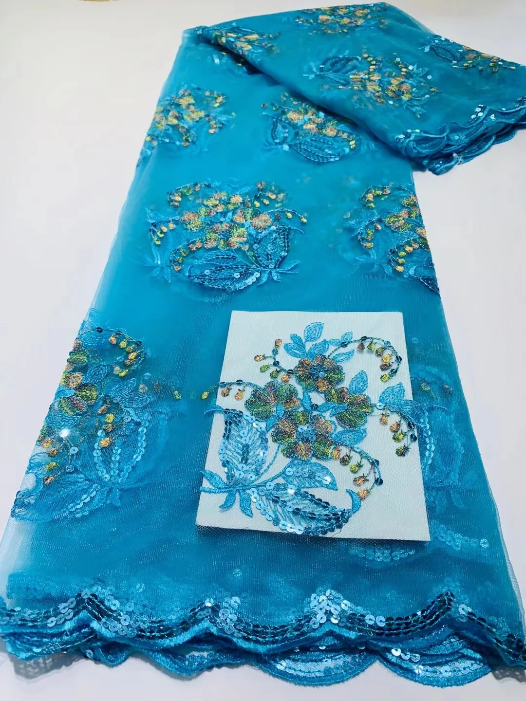 

Вышивка Африканский французский для вечерние, шитье, синие блестки, кружевная ткань, нигерийская сетчатая кружевная ткань Тюлевая сетчатая...