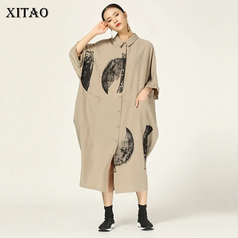 Женское платье средней длины XITAO элегантное плиссированное из хлопка и льна с