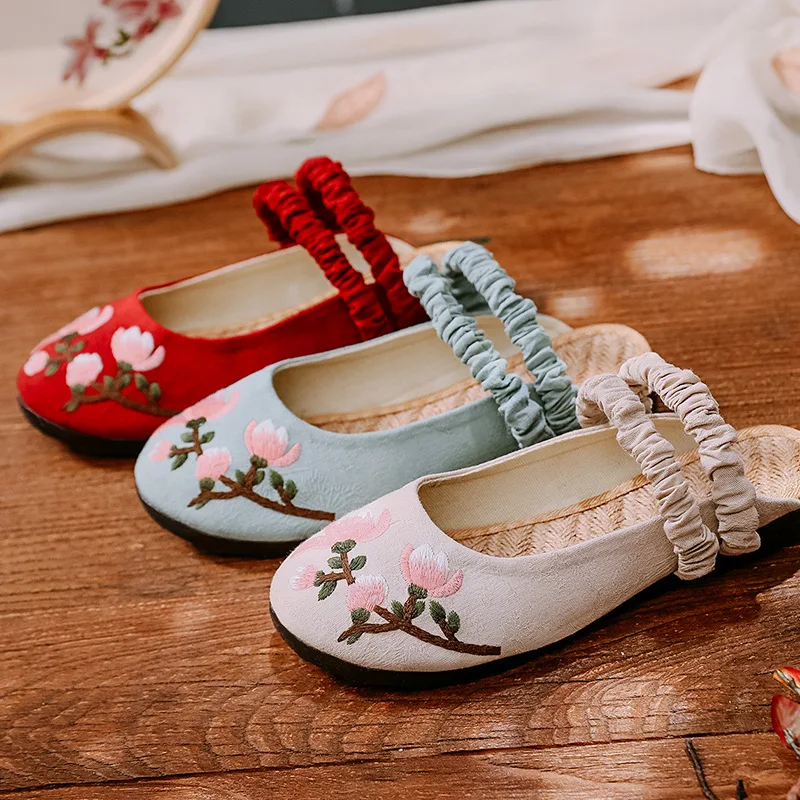 Женские шлепанцы Hanfu с вышивкой сандалии плоской подошвой из хлопка и льна 2019 |