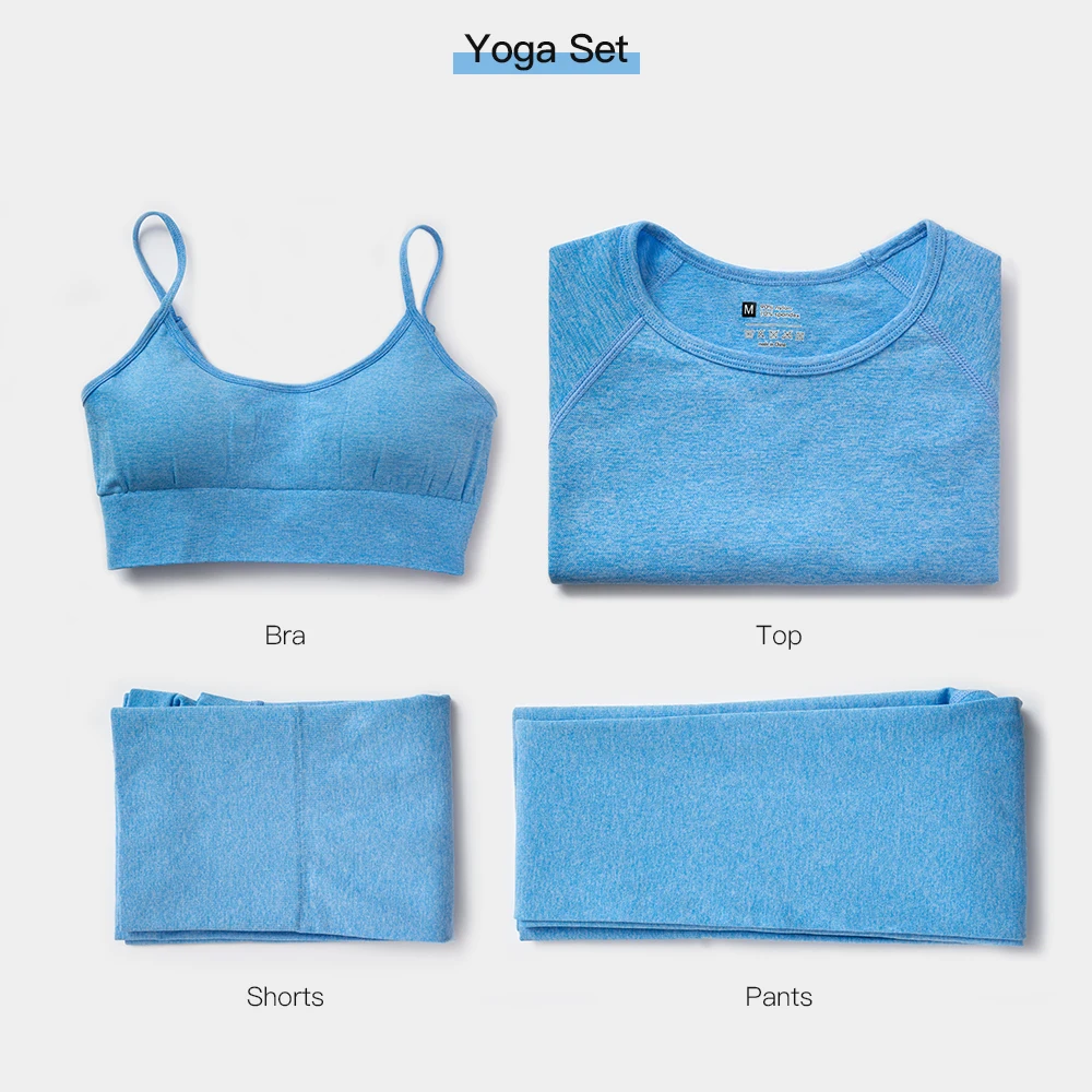 Комплект спортивный женский бесшовный с коротким рукавом и леггинсами | Спорт