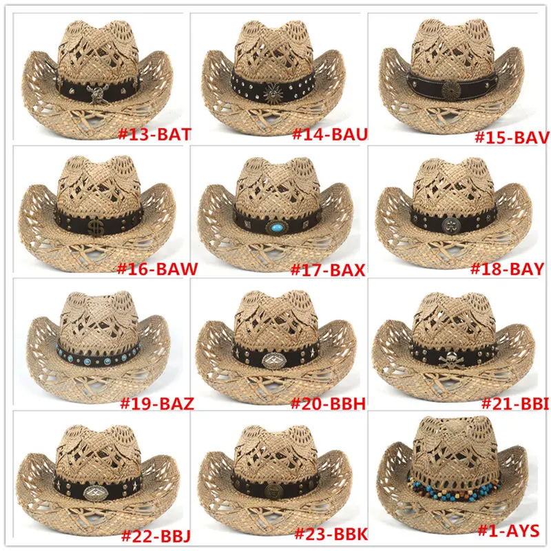 

100% Natural Straw Cowboy Hat Women Men Handmade Weave Cowboy Hats For Lady Tassel Summer Western Sombrero Lifeguard Hats