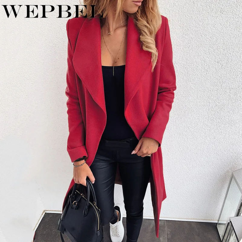 

WEPBEL Women Autumn Winter Solid Wool Jackets Streetwear Long Sleeve Woolen Coat Ladies Casual Elegant Slim Thick Outwear