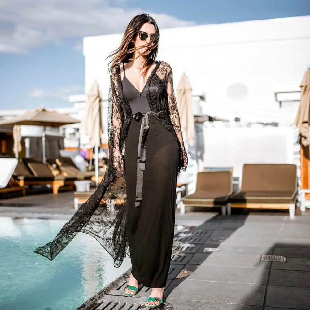 Women's Lace Crochet Long Bikini Cover Up Swimwear Bathing Suit Summer Beach Kaftan | Женская одежда