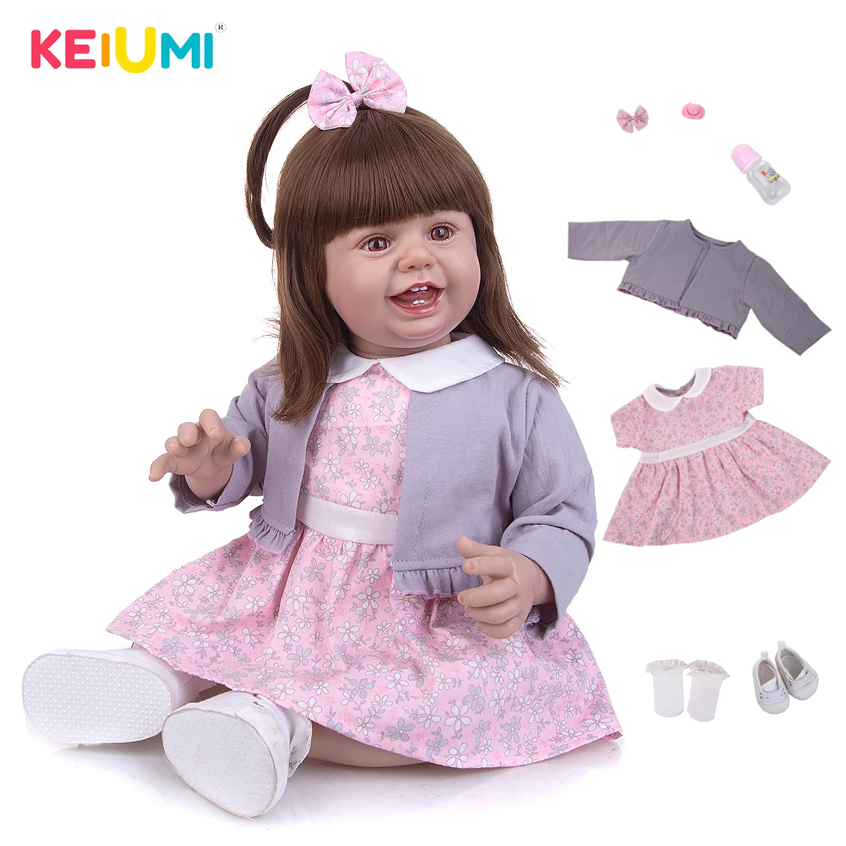 

KEIUMI 27 дюймов смайлик короткие кудрявые волосы для девочки Быстрая доставка наряд новорожденный кукла для детей игрушки