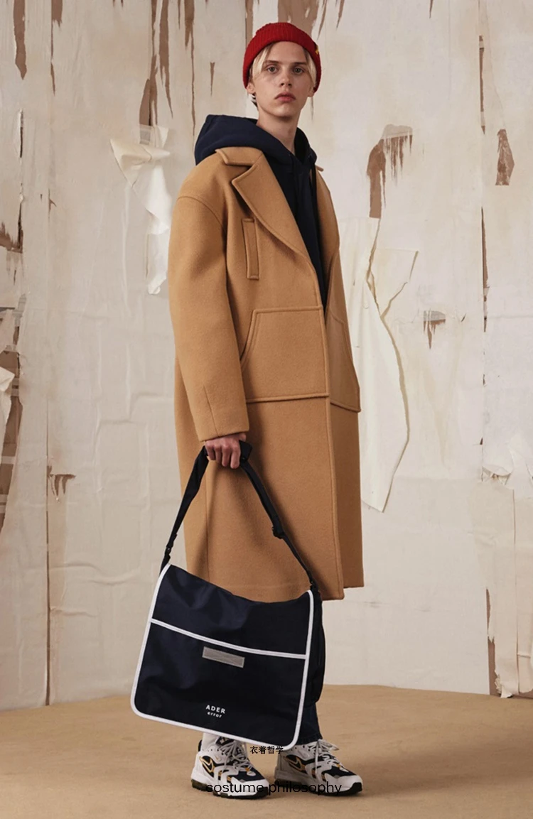 Мужское пальто с мехом camel Свободное средней длины в стиле кокон | Мужская одежда