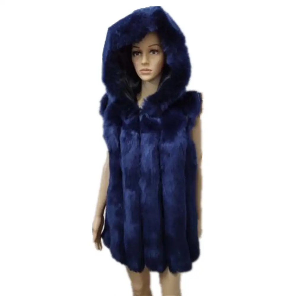 Модный зимний женский жилет из искусственного меха с капюшоном Женское пальто