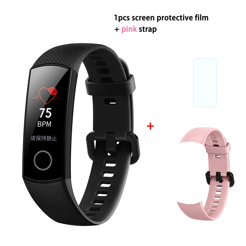 Black n pink strap Фитнес-трекер HUAWEI Honor Band 4 6-осевым инерционным монитор сердечного ритма полный сенсорный экран AMOLED Цвет Экран смарт-браслет - Цвет: Black n pink strap
