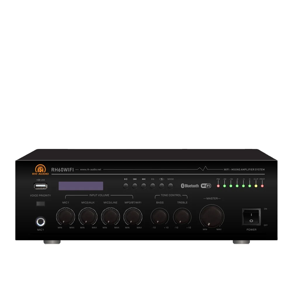 

RH-AUDIO Compact 60W Wifi Signal Amplifier with Mic Paging/Mixing for Home Theater