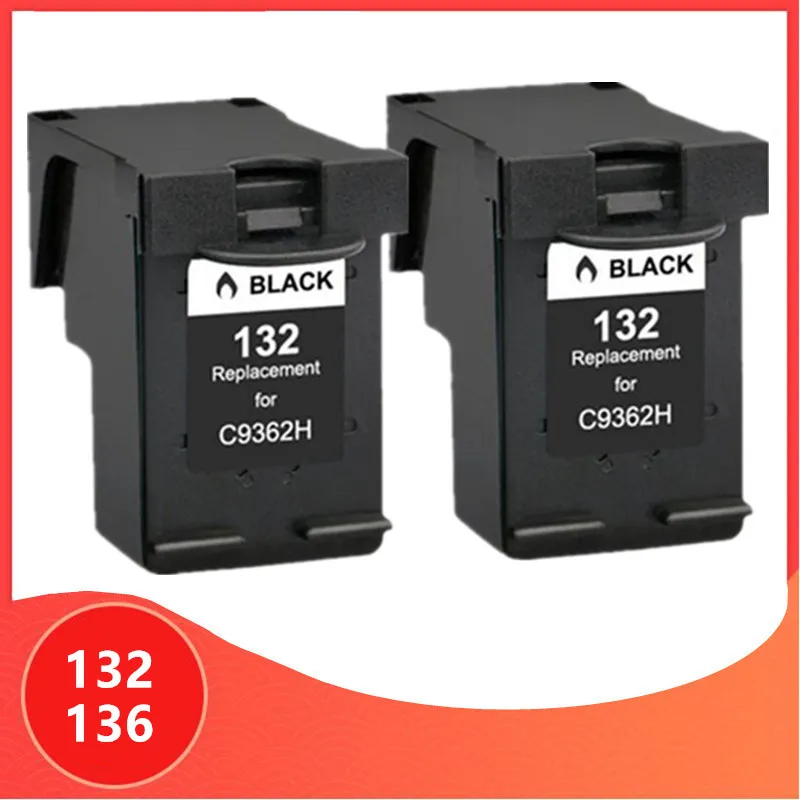 

2PCS Black for hp 132 136 Ink Cartridge For HP132 for hp136 Photosmart 2573 C3183 1513 Officejet 6213 5443 D4163 pcs1513 Printer