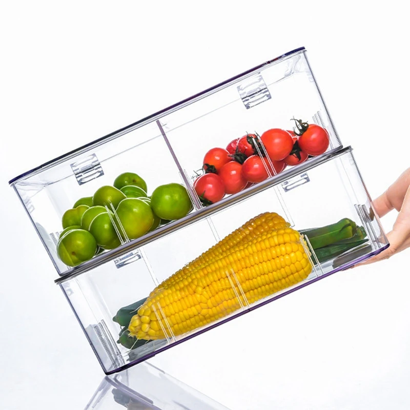 

Refrigerator Food Storage Container with Lid Clear Kitchen Storage Separate Organizer Vegetable Fruit Fresh Box Space Saver