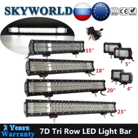 3672180216252288324w 7d tri row led offroad light bar 12v 24v led bar 4 5 12 15 18 20 23 inch for jeep uaz truck suv atv