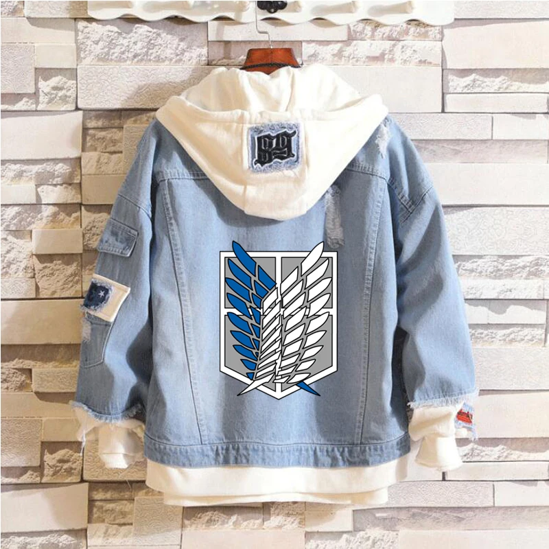 

Attack on Titan Denim Jacket Jeans Hoodies Sweatshirts Anime Eren Jaeger Levi Titans Attack Clothing Men Women Jacket Coats