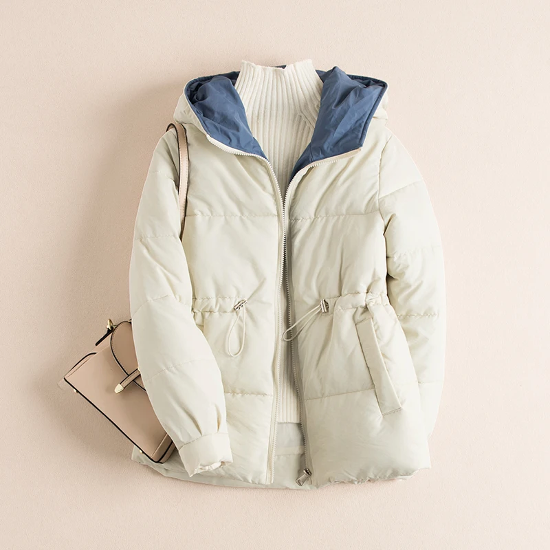 

Chic Short Hooded Elastic Waist Bakery Winter Down Jacket Women Oversize Jacket Thick Warm Cotton Padded Wadded Parkas