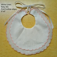 set of 12 fashion white linen double scalloped baby bib 9x9inch dressy bibperfect for any special occasion