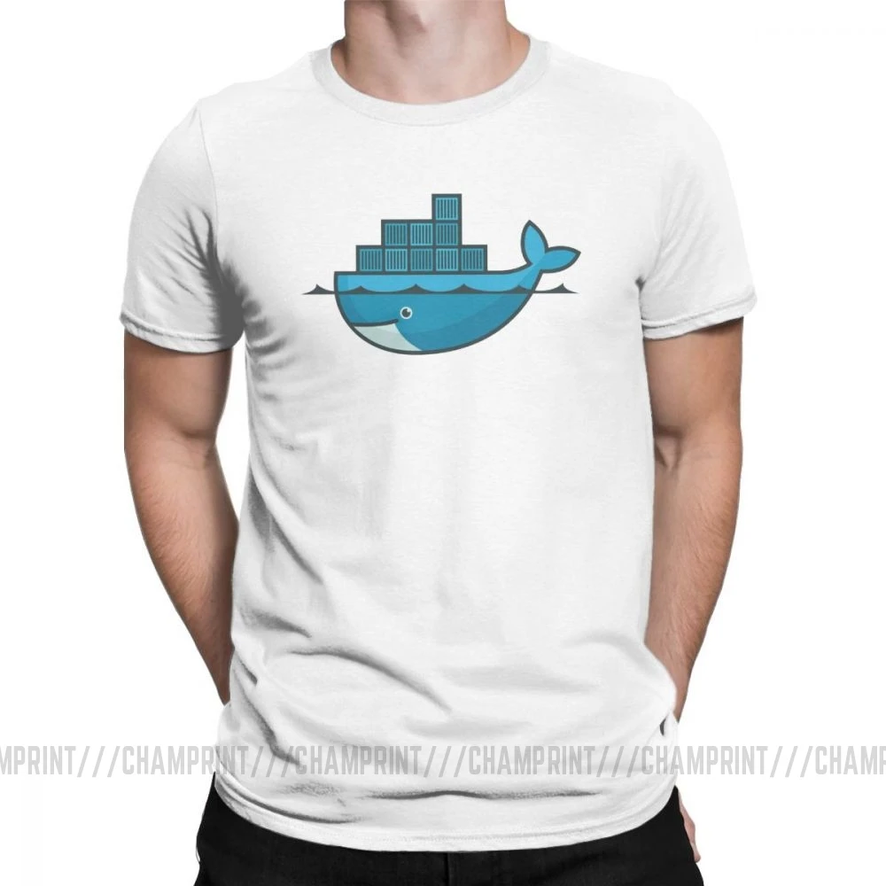 Мужская футболка с логотипом Docker, Linux, Javascript, компьютерная хлопковая одежда, Забавные футболки с коротким рукавом и круглым вырезом, графические футболки - Цвет: Белый