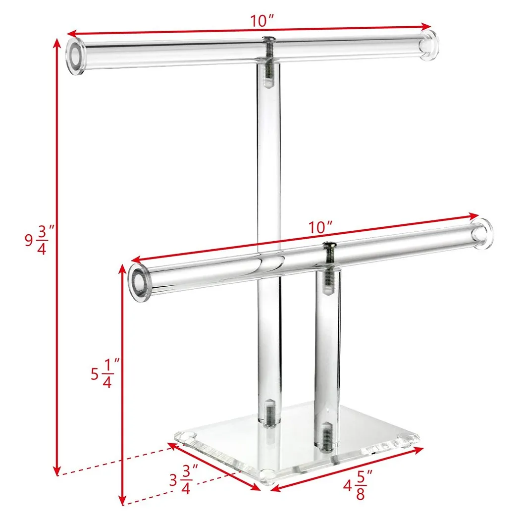 

1*10 Inches Wide X 9 3/4 Inches High Holder Transparent Acrylic Round Bracelet Display Stand 2 Layer T-shaped