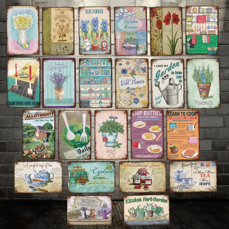 

[ DecorMan ] Garden Kitchen Wild FLowers HeFarm Cook Wall Tin Sign Poster Custom wholesale Metal Paintings Herb Decor LT-2026