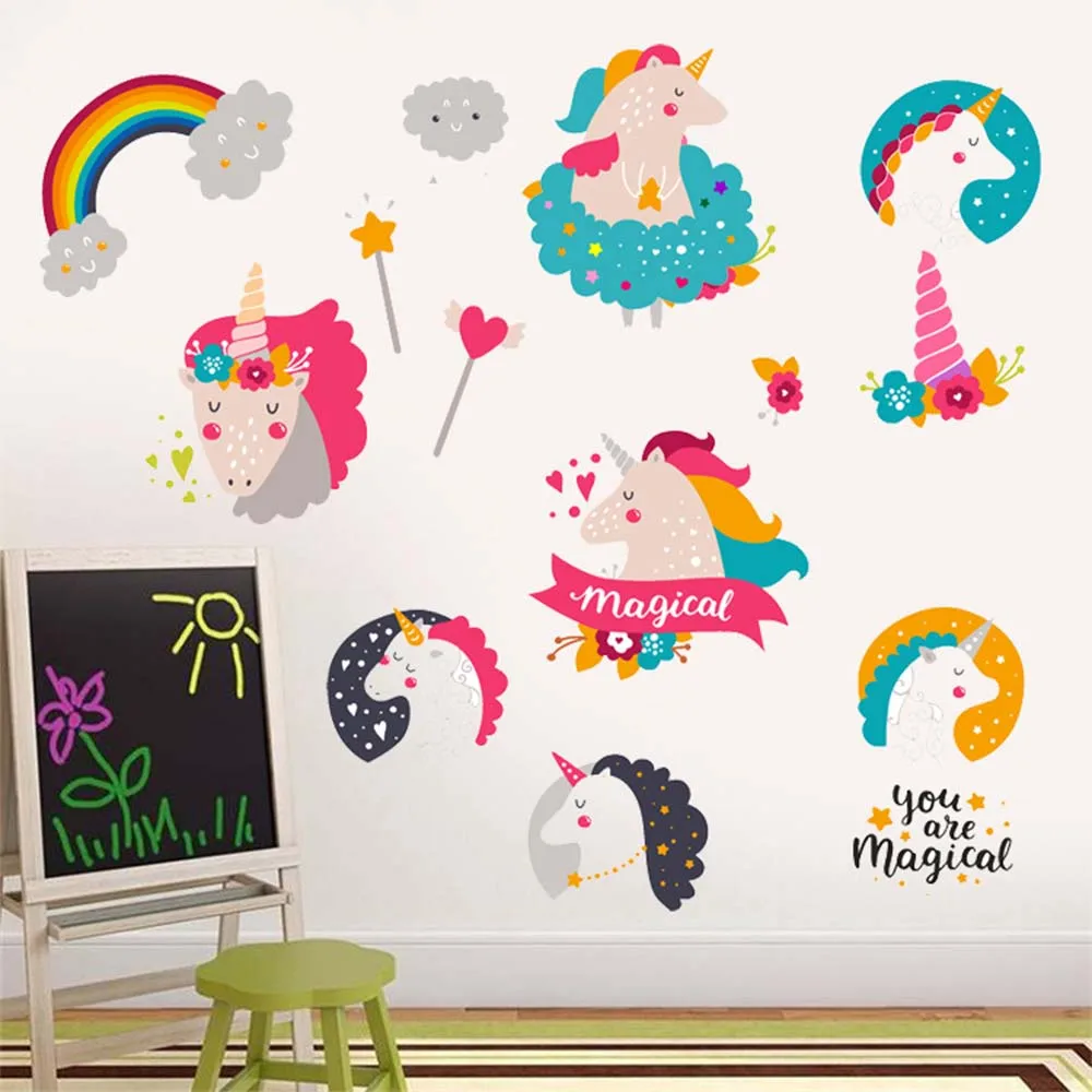 Наклейки на стену в детскую комнату единорог домашний декор наклейка обои