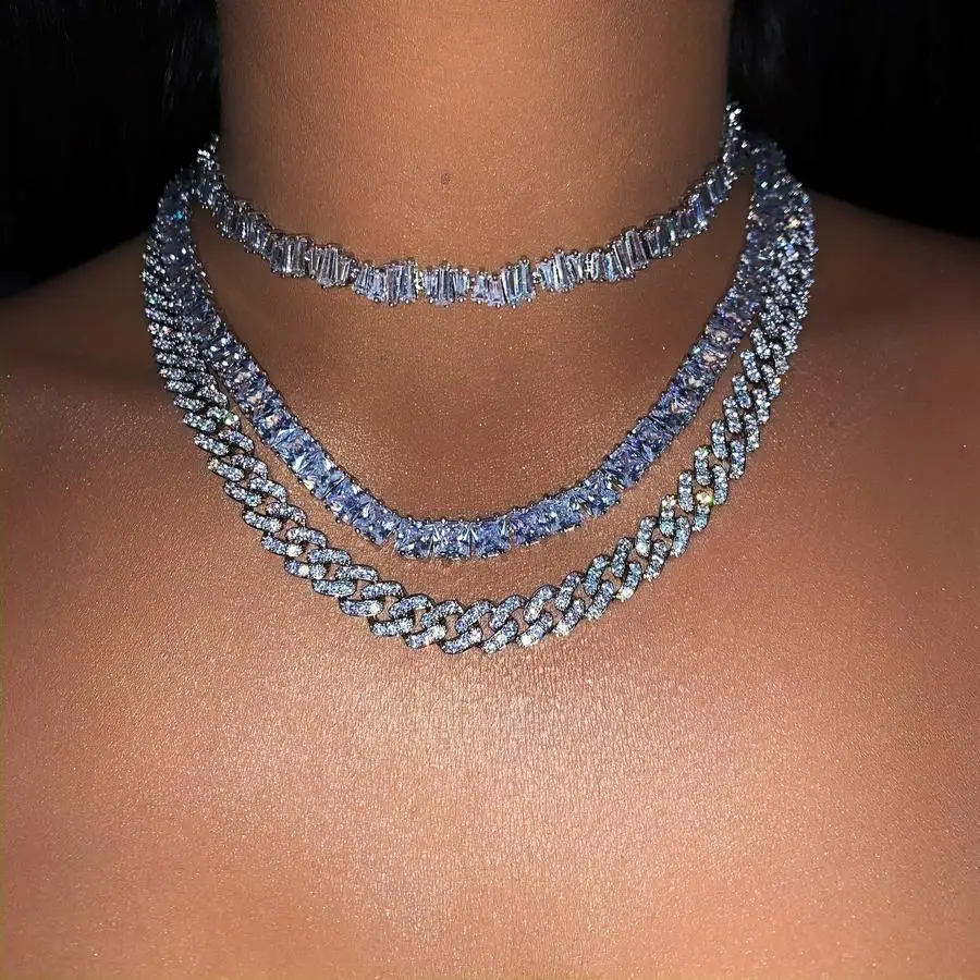 Хит продаж Женское Ожерелье чокер в стиле хип хоп с квадратным кубическим