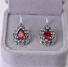 Классические трендовые женские серьги, ювелирные изделия, подарки, металлические серьги в форме капли с красным кристаллом и тиснением в форме цветка для женщин