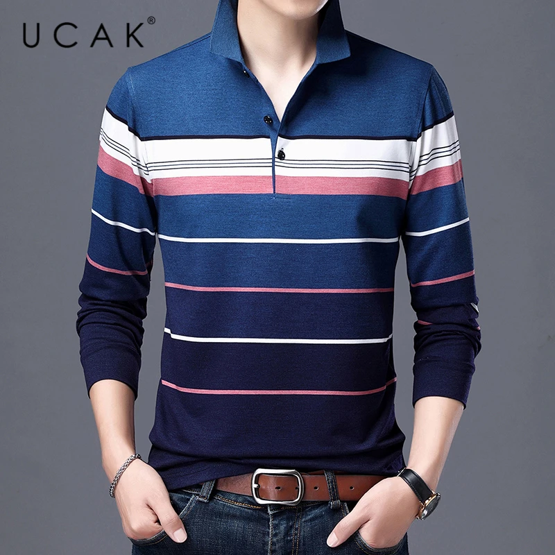 

UCAK Brand Casual Cotton Turn-down Collar T Shirt Men Clothes Spring New Arrivals Streetwear Long Sleeve T-Shirts Clothing U5377