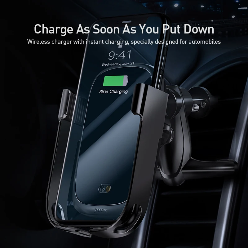 baseus car air vent phone holder smart one handed phone stand car 10w wireless charger mount fast charging for iphone 12 11 pro free global shipping