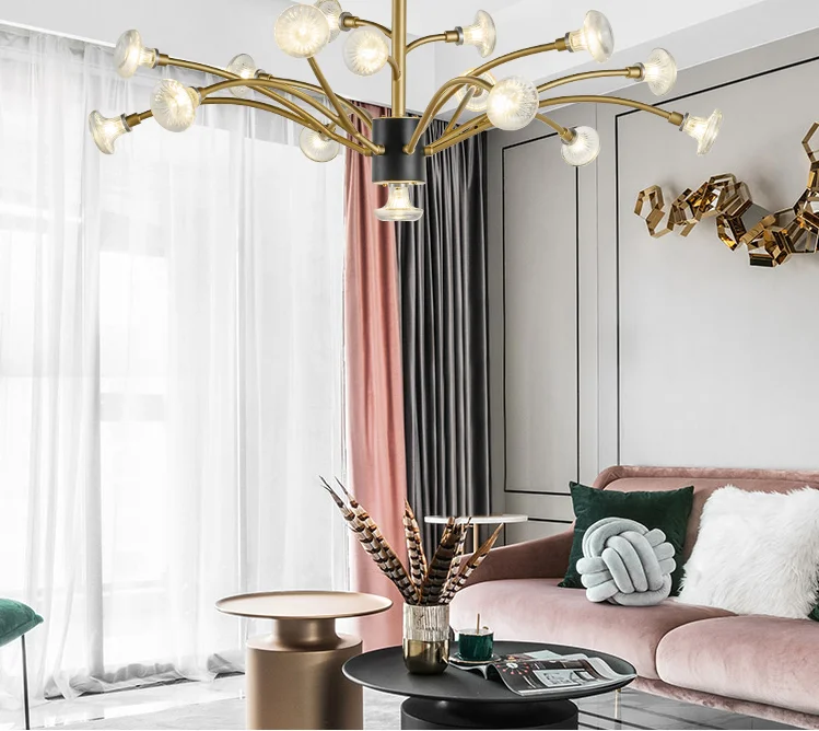 

Скандинавская креативная художественная индивидуальная люстра в виде ветки грибов для спальни, роскошная постмодернизированная простая Л...