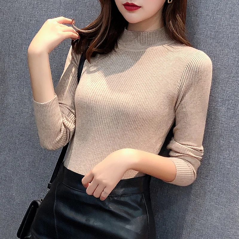 

Early Autumn 2020 New Style Mock Neck Sweater Female Fall/Winter Slim Skinny Long Sleeves Thin Inner Wear BASE Jumpers