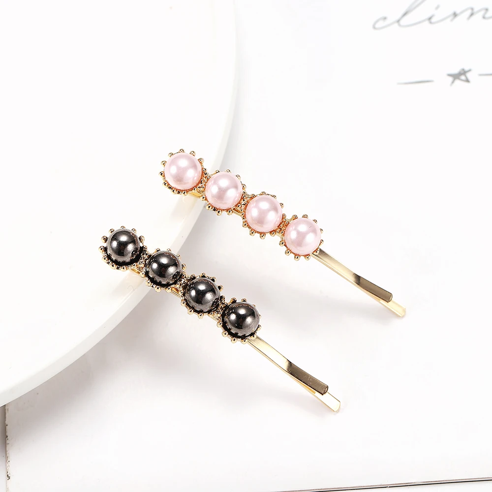 Модные жемчужные заколки для волос женщин с черным жемчугом и золотым покрытием