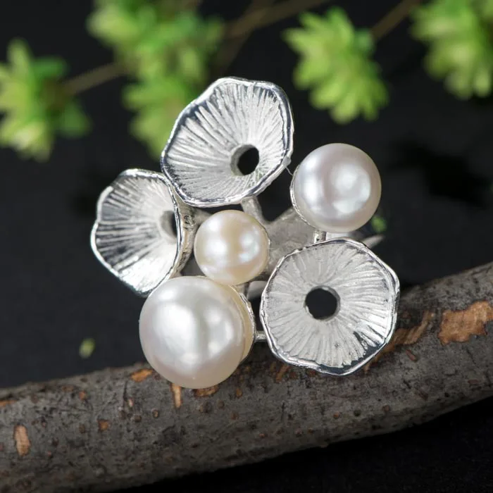 100% Серебро 925 пробы оригинальный дизайн огромное кольцо с пресноводным жемчугом |