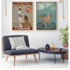 Постеры и принты в стиле ретро, Картина на холсте с изображением английского бульдога, мороженого, собаки, для гостиной, собаки, велосипеда