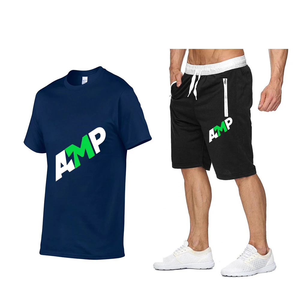 

Trampoline basketball sportswear AMP Funny Short sleeve + zipper shorts 2021new men's tracksuit summer streetwear hip-hop suit
