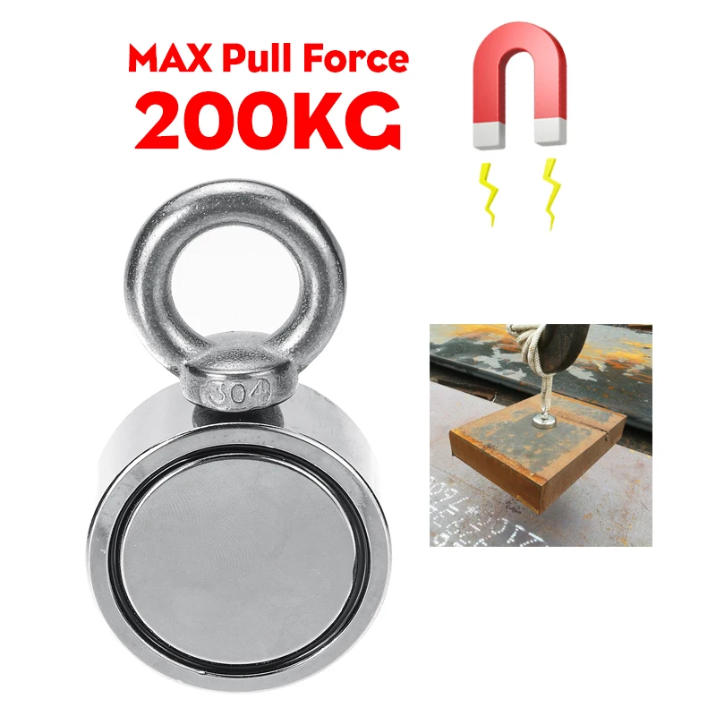 

200KG D48mm Strong Neodymium Magnet Double Side Search Magnetic Hook Super Power Salvage Sea Fishing Magnet Holder With 10M Rope