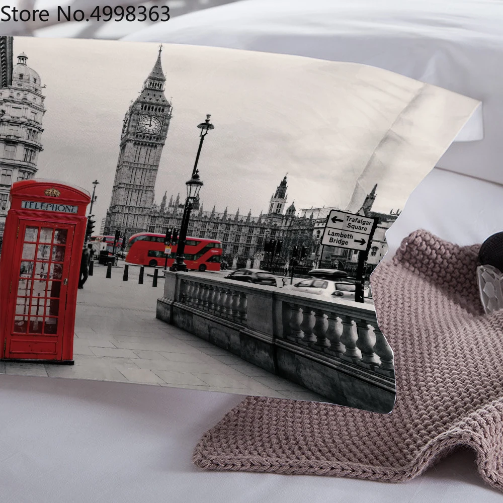 Париж ретро пододеяльник набор 3D Лондон улица иллюстрация печать кровать