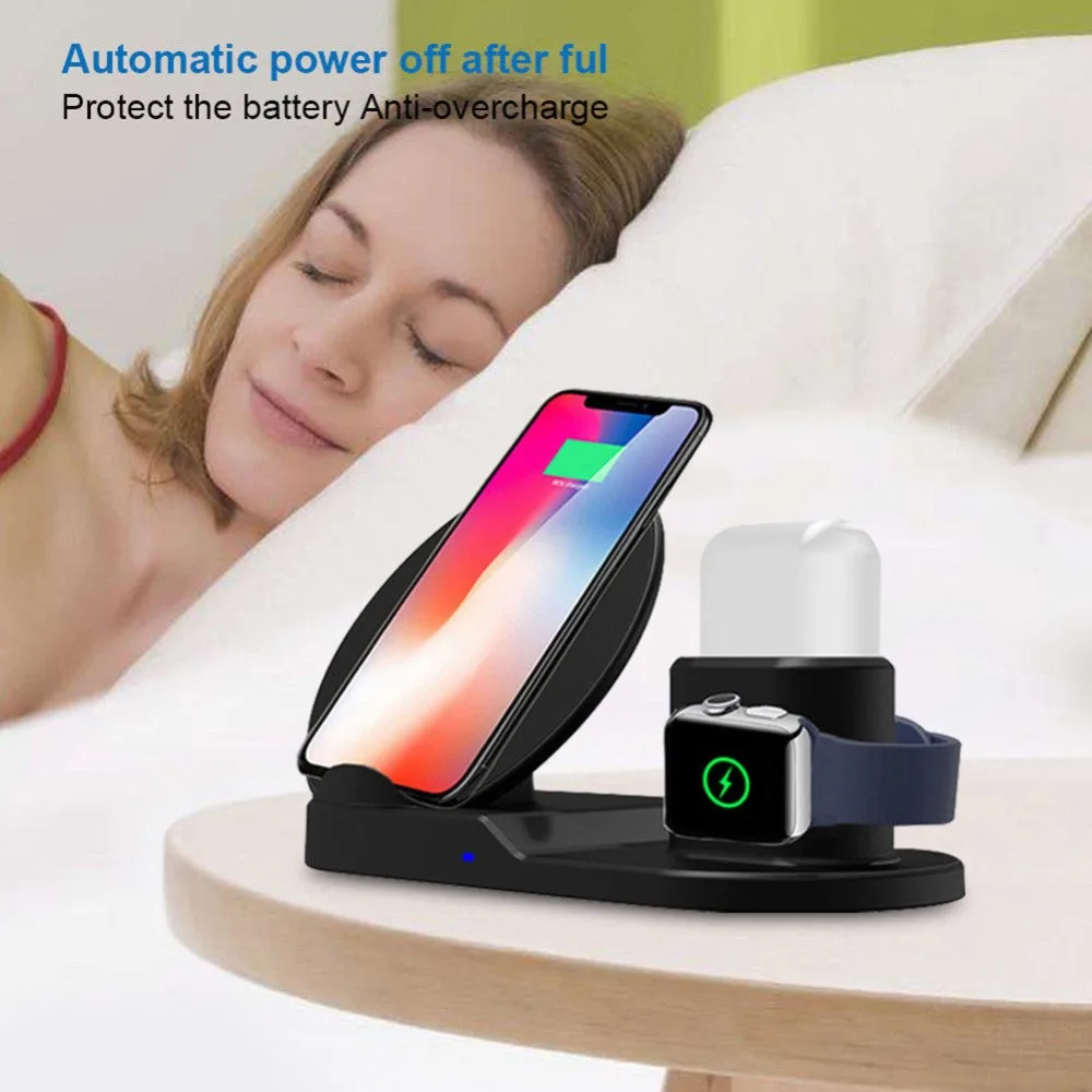 3 в 1 Qi Беспроводная Быстрая зарядка док-станция Подставка для Airpods Apple Watch 4 3 iPhone 8 X XS Max XR 10 Вт Быстрая зарядка для samsung S9 S8 S7