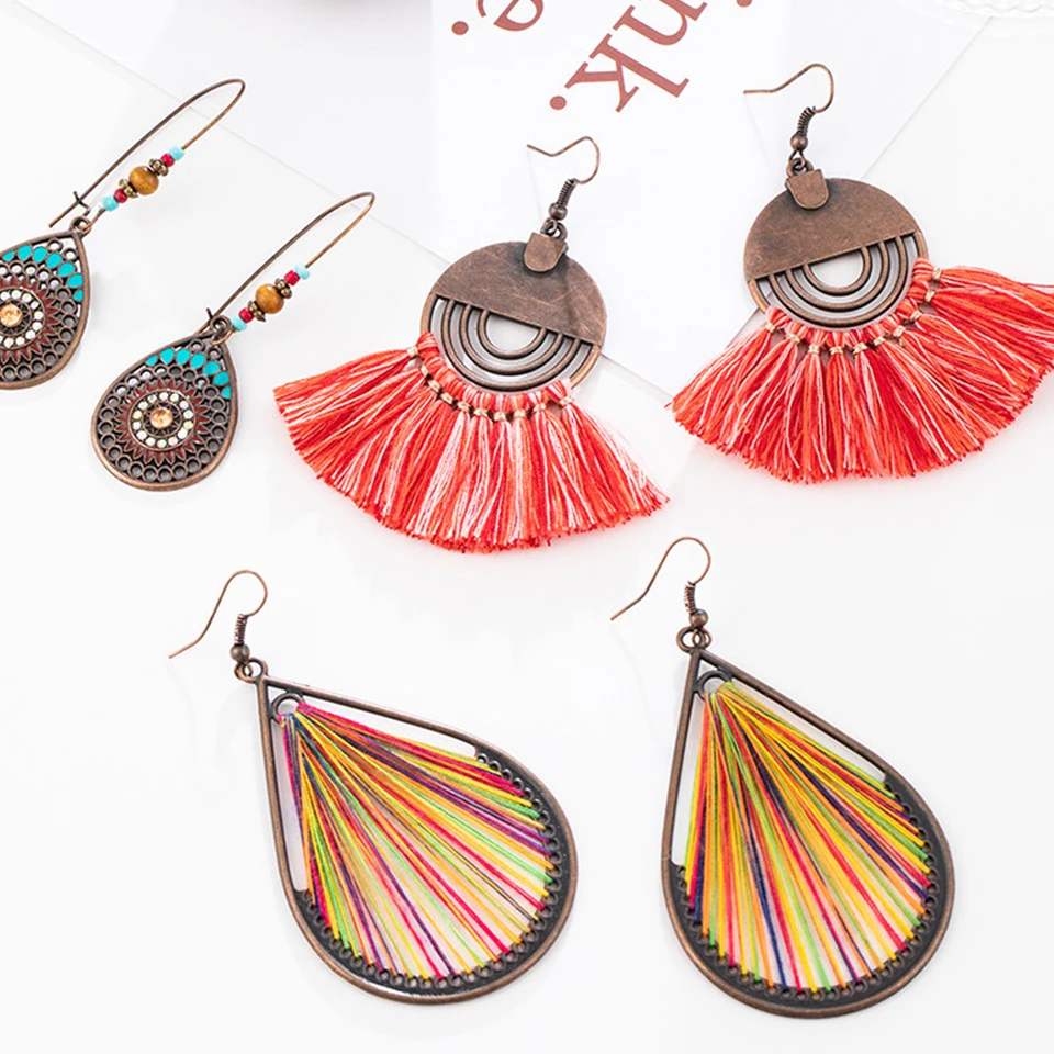 Богемный цветочный лист Луна Бабочка Круглый Комплект сережек для женщин