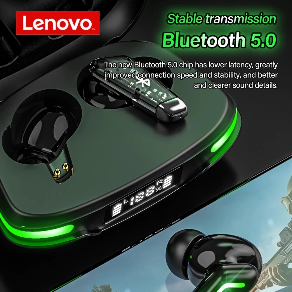 Original Lenovo GM3 Bluetooth Headphone With Digital Display TWS Low Latency Gaming Headset Wireless Earphone Noise Cancelling |