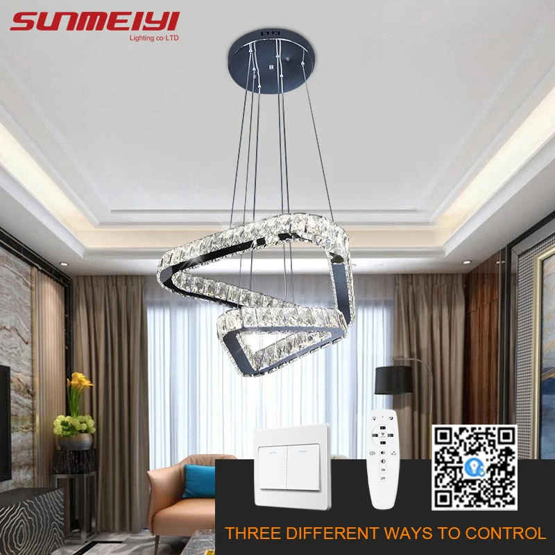 Светодиодный светильник с регулируемой яркостью современные кристаллы подвесная люстра кольца управление