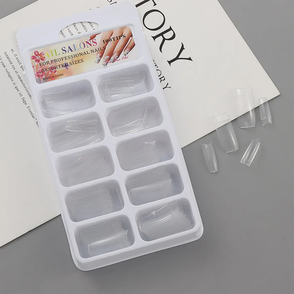 100 шт./пакет французские накладные ногти очень длинные желе розовый квадрат