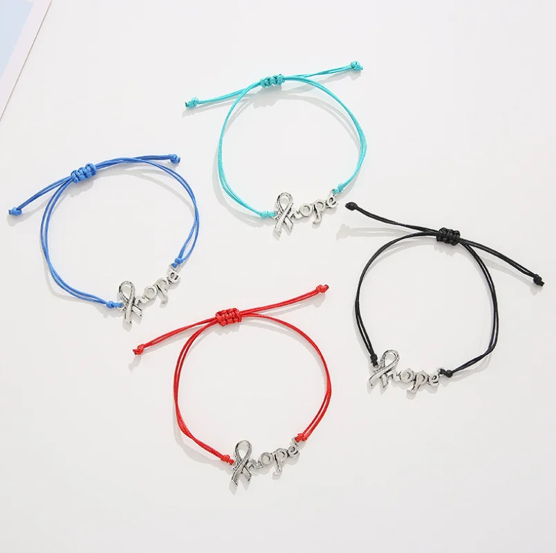 Браслеты на ногу с надписью Hope розовая лента карточками регулируемый шнур из