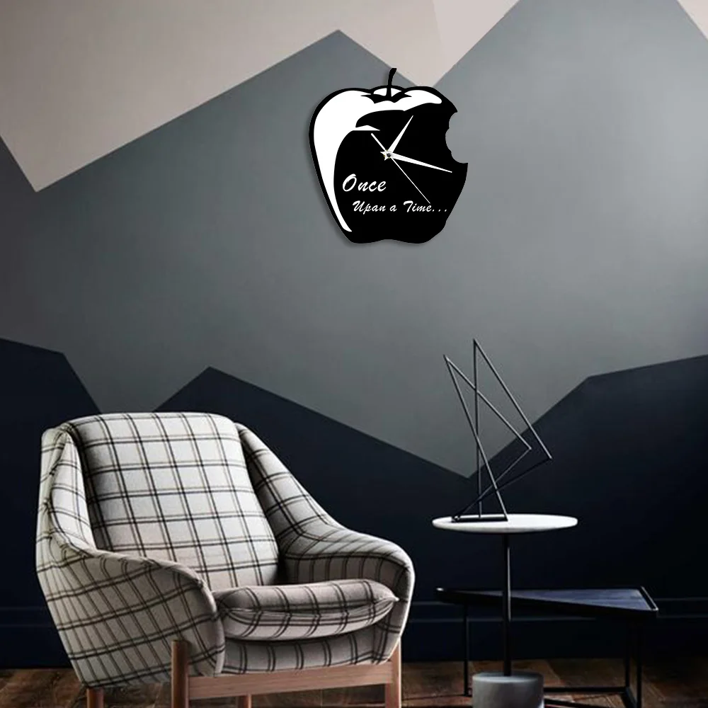 Once Upon A Time Fairytale Bitten Apple Shape Clock Black and White Modern Wall Silent Quartz Home Decor | Дом и сад
