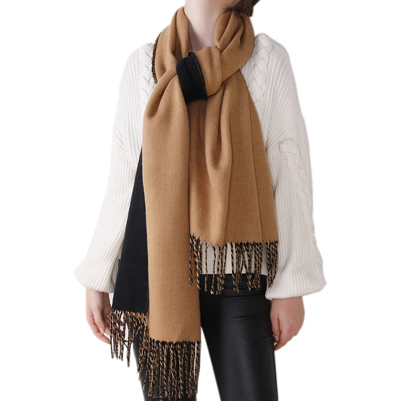 

Women Winter Long Warm Scarf Female Large Size Double Sides Imitation Cashmere Twill Stole Fashion Camel Black Tassels Shawl