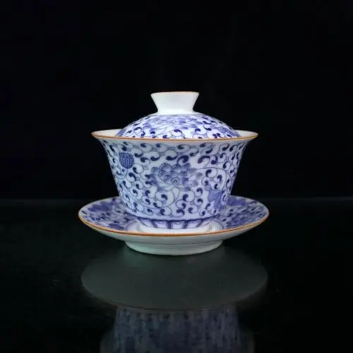 

Chinese old porcelain Blue and white floral pattern bowl Kung Fu Tea Bowl