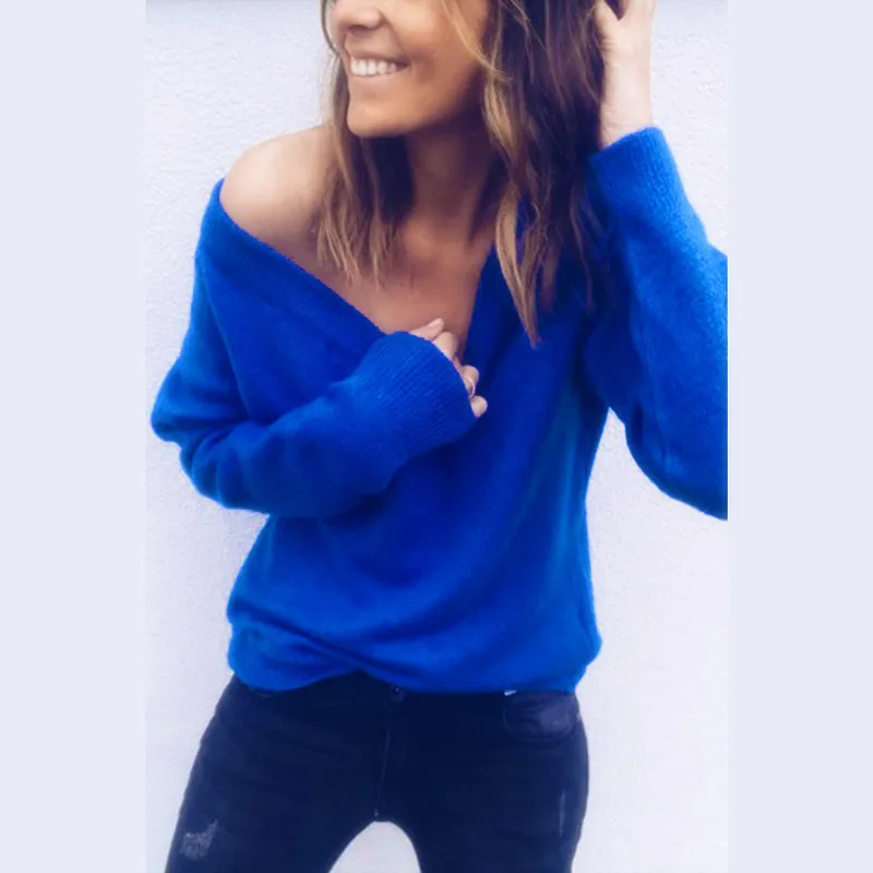 Женский сексуальный свитер с v-образным вырезом и длинным рукавом повседневный