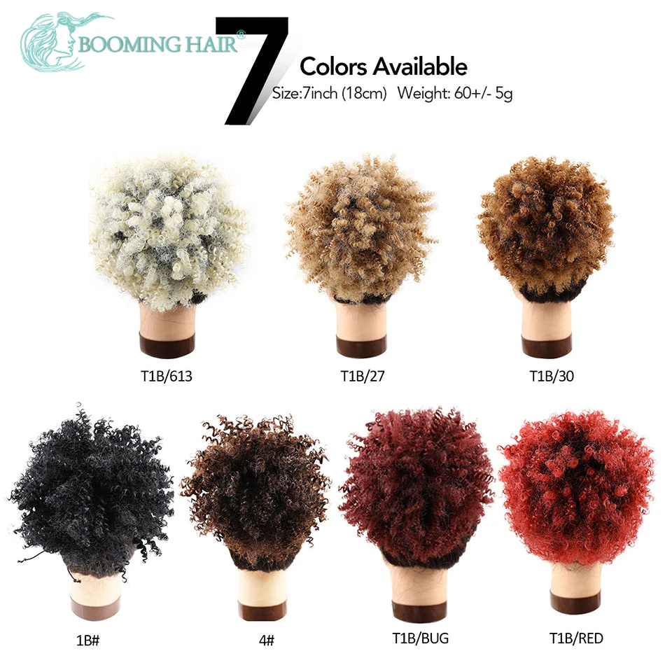 

Short Afro Puff Synthetic Hair Bun Chignon Hairpiece For Women Drawstring Ponytail Curly Updo Clip Hair Extensions BOOMING HAIR