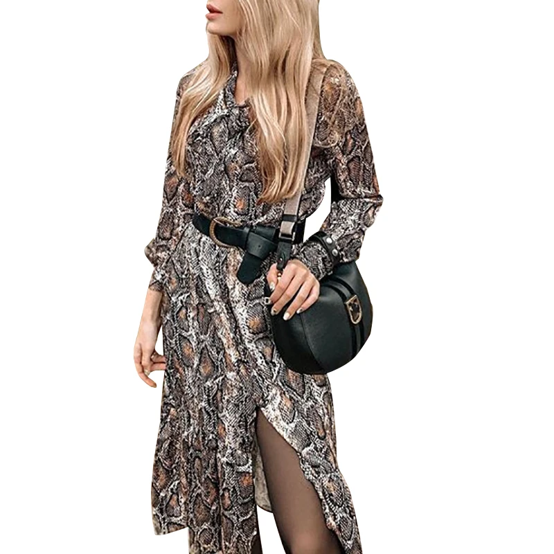 2020 новое летнее шифоновое платье рубашка со змеиным принтом средней длины с