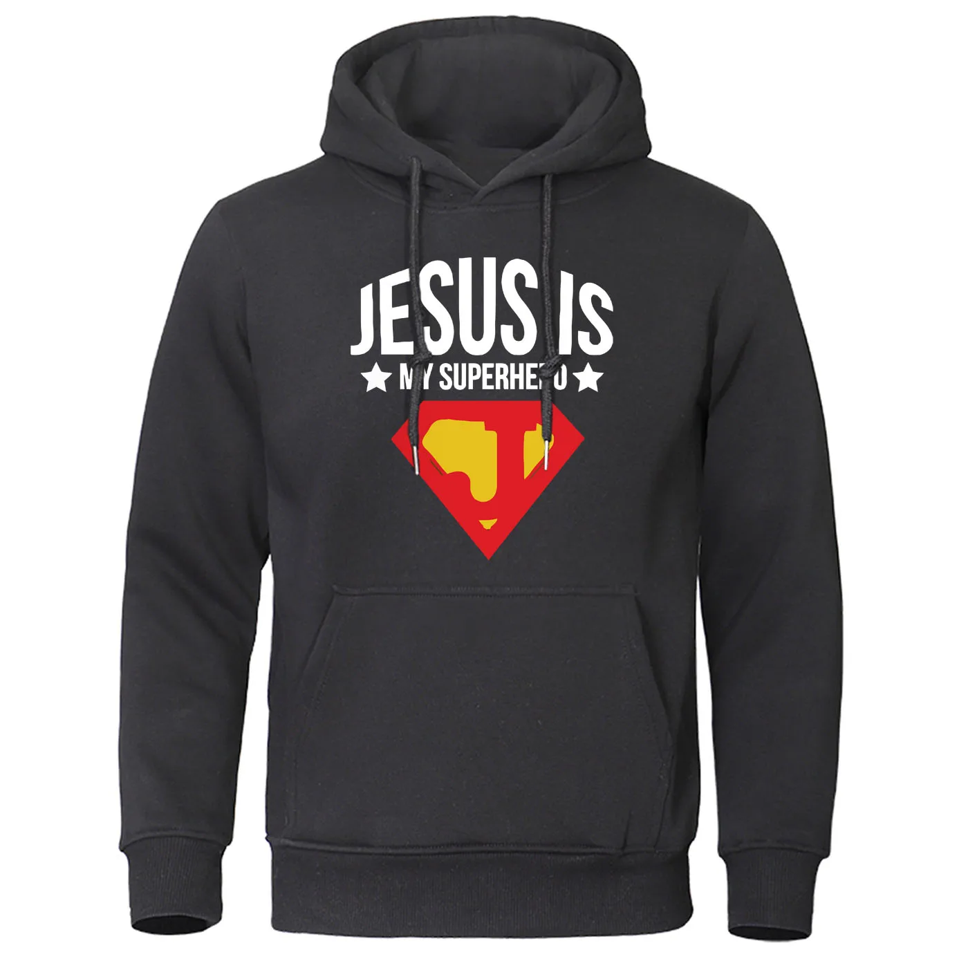 Jesus is my superhero, Забавный принт, мужская толстовка с капюшоном, Осень-зима, Флисовая теплая мужская толстовка с капюшоном, Harajuku, Мужская Уличная одежда - Цвет: black 6