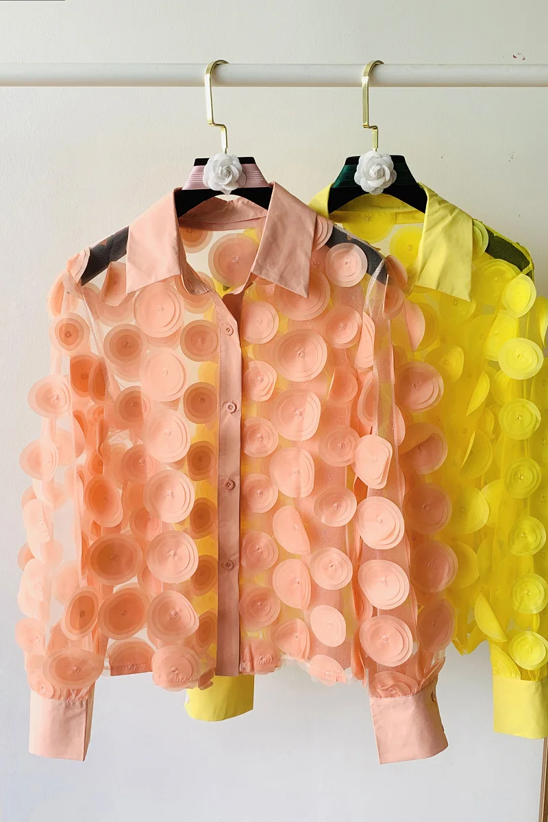 

French Royal Style Three-Dimensional Petals Super Fairy Chiffon Shirt All-Matching Hollow Lantern Sleeve Western Style Top Women