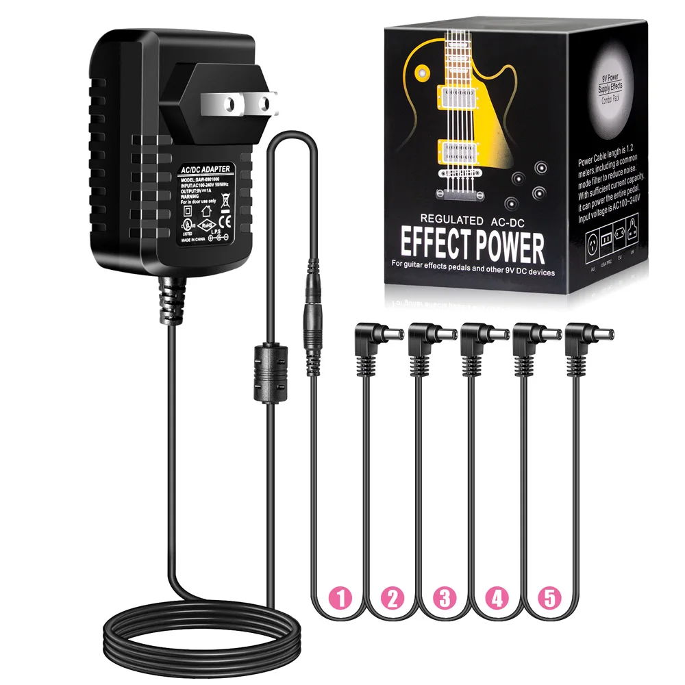 

5 Way Electric Guitar Effect Pedal Power Supply Accessories Cables Adapter Daisy Chain Wire Pro 9V DC 1A US EU UK JP AU Plug Pod